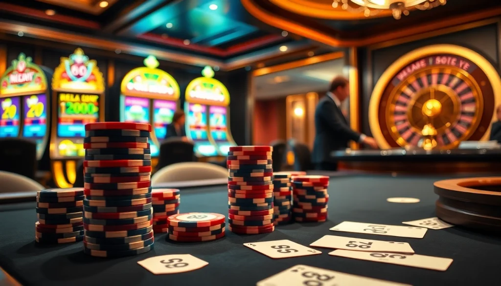 Compelling scene of a luxurious poker table at 888new Casino, with colorful chips, cards, and excitement.
