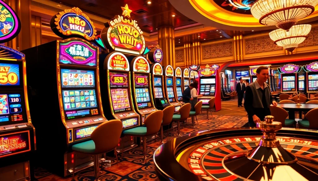nổ hũ slot machines captivating players in a vibrant casino environment