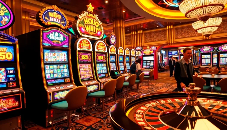 nổ hũ slot machines captivating players in a vibrant casino environment