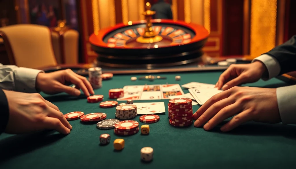 Experience high-stakes betting at j88vip1 with a luxurious casino atmosphere featuring poker and roulette.