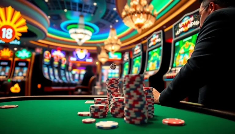 Players enjoying thrilling games at nohu com with vibrant slot machines and poker tables.