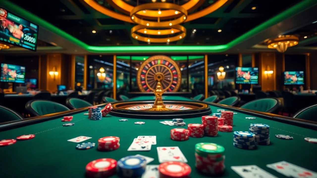 Play thrilling casino games at Bin88 featuring elegant poker chips and lush tables.