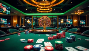 Play thrilling casino games at Bin88 featuring elegant poker chips and lush tables.