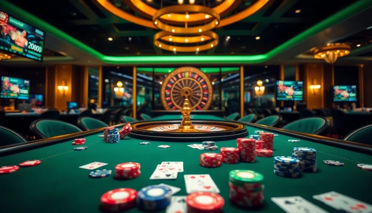 Play thrilling casino games at Bin88 featuring elegant poker chips and lush tables.