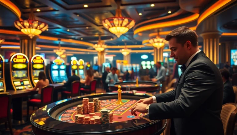 C168 casino gaming scene filled with players, roulette tables, and vibrant atmosphere.