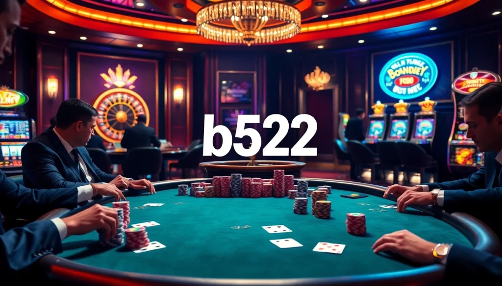 Players engage in high-stakes poker at a luxurious casino featuring the b52 betting strategy.