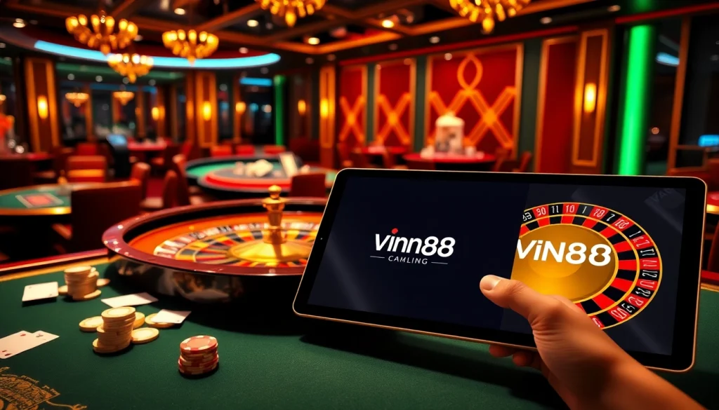 Experience the excitement of VIN88 with vibrant casino elements and modern gaming interfaces.