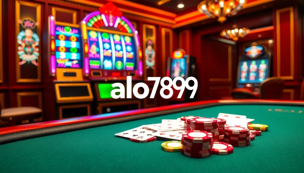 Experience thrilling online gambling at alo789 with vibrant slot machines and casino tables.