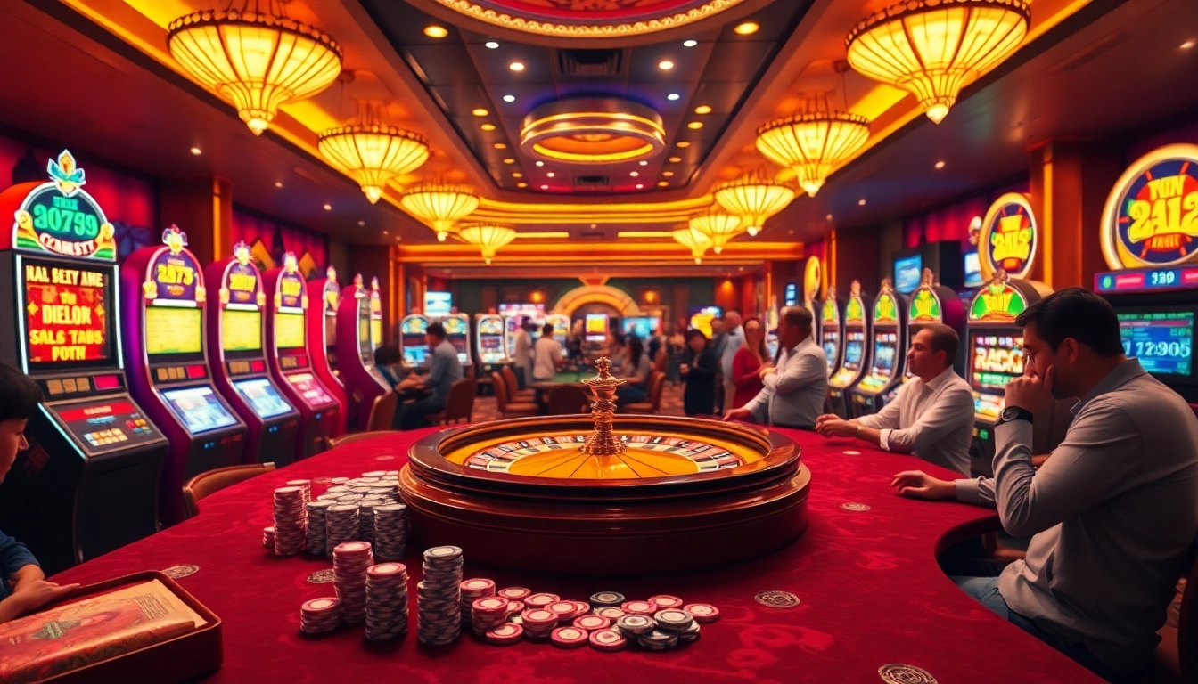 Gambling excitement at nhà cái PS99 with vibrant casino tables and high-stakes action.