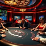 Players strategizing at a TPJ-themed poker table, embodying the excitement of high-stakes gambling.