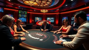 Players strategizing at a TPJ-themed poker table, embodying the excitement of high-stakes gambling.
