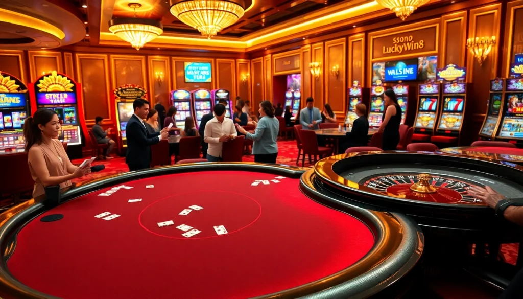 Exciting gameplay at Luckywin88 casino featuring blackjack and slot machines.