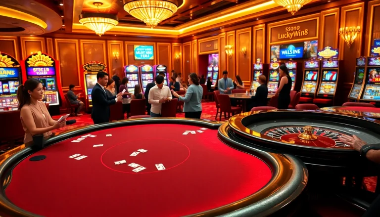 Exciting gameplay at Luckywin88 casino featuring blackjack and slot machines.