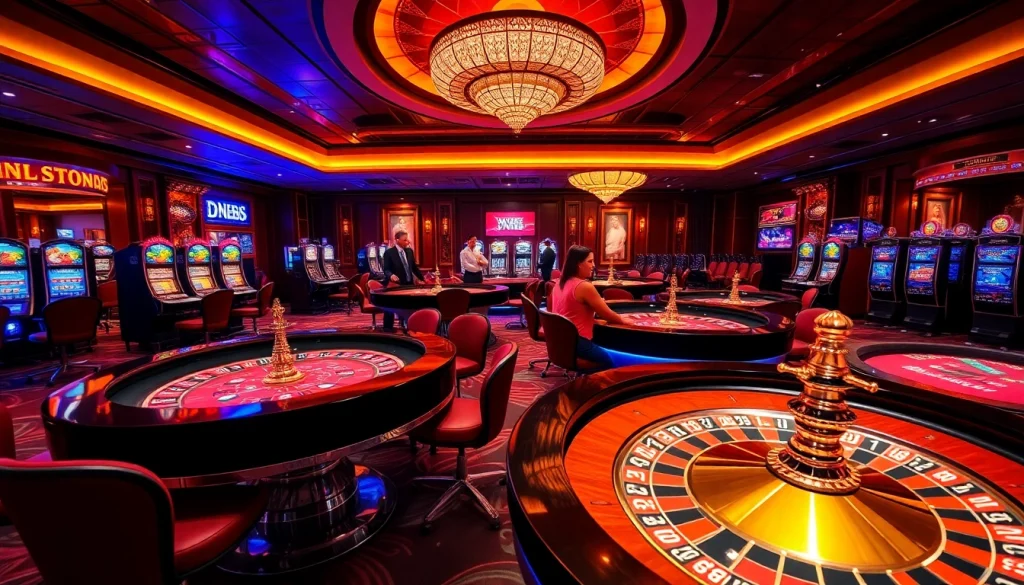 Exciting gaming action at DN88 casino with roulette tables and elegant dealers.