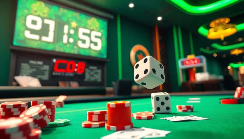 Experience Tài Xỉu MD5 gaming with vibrant visuals of dice and betting chips.