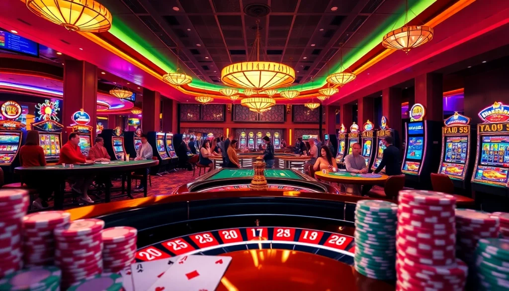 KJC players enjoying a thrilling casino experience at poker tables and roulette wheels.