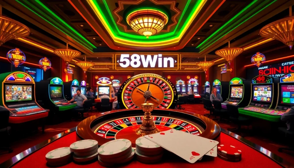 Experience the thrill of 58win top at a vibrant online casino with roulette tables and slot machines.