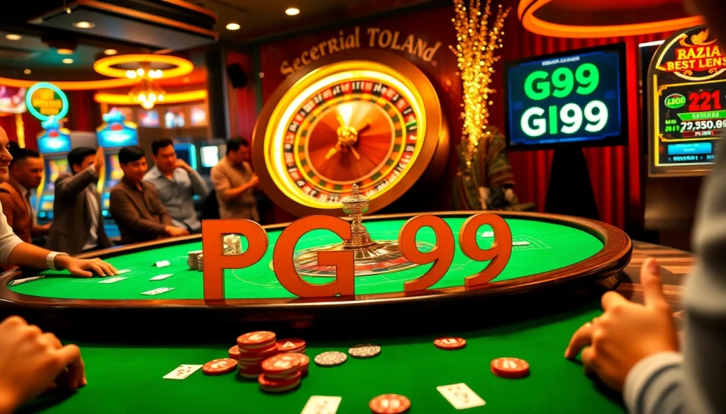 Engage in excitement with PG99 as players gather around a luxurious casino table.