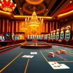 Experience thrilling gaming action at https://lc88.art/ with vibrant casino visuals featuring tables and slot machines.