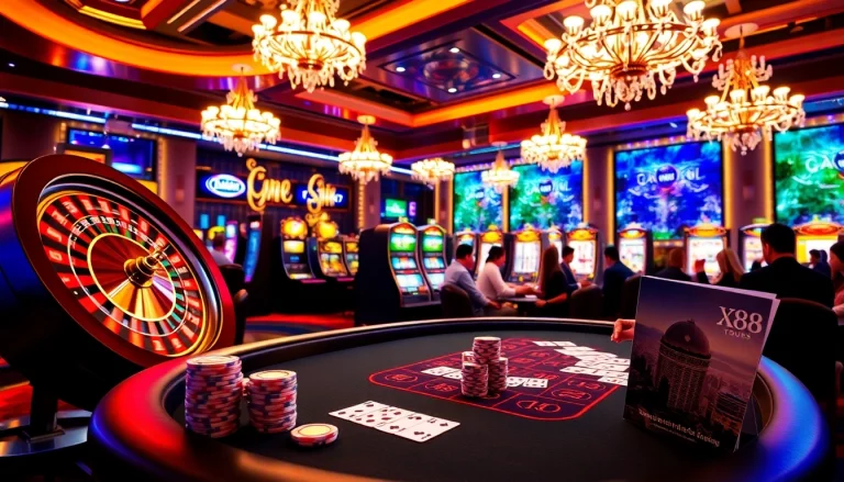 Experience the exhilarating X88 tours in a luxurious casino setting with poker games and vibrant roulette.
