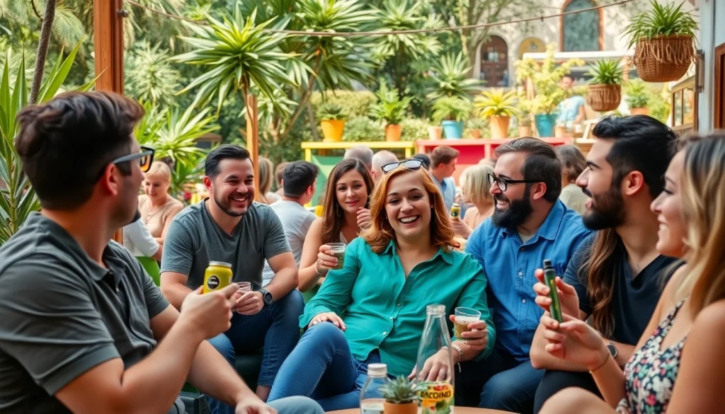 Enjoying cannabis at the Weed Club Lloret De Mar in a lively social setting.