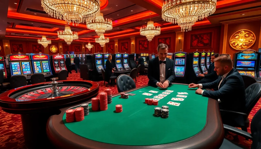 Players at an upscale casino table enjoying an ABC8-themed poker night with vibrant chips and cards.