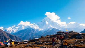 Everest base camp trek packages showcasing trekkers on the scenic trail with breathtaking Himalayan views.