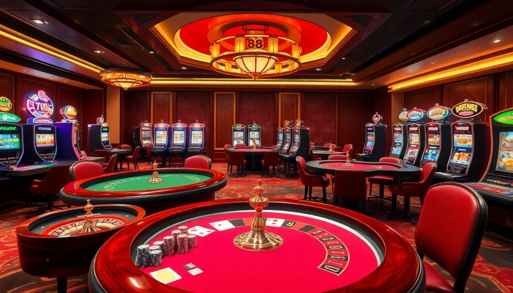 Winning the game at a luxurious online casino with Win 88 vibes, complete with vibrant tables and chips.