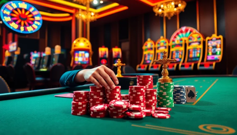 Experience the exciting atmosphere of high-stakes gaming at hay88.deal with luxurious tables and vibrant gaming props.