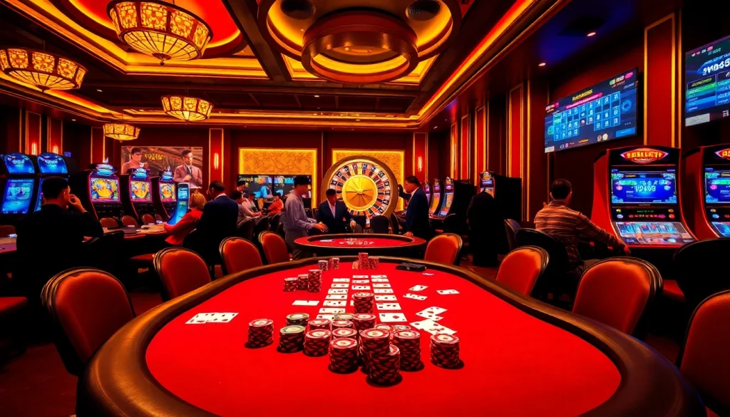 Experience the thrill of casino gaming at https://mb66-th.com/ with vibrant tables, chips, and roulette.