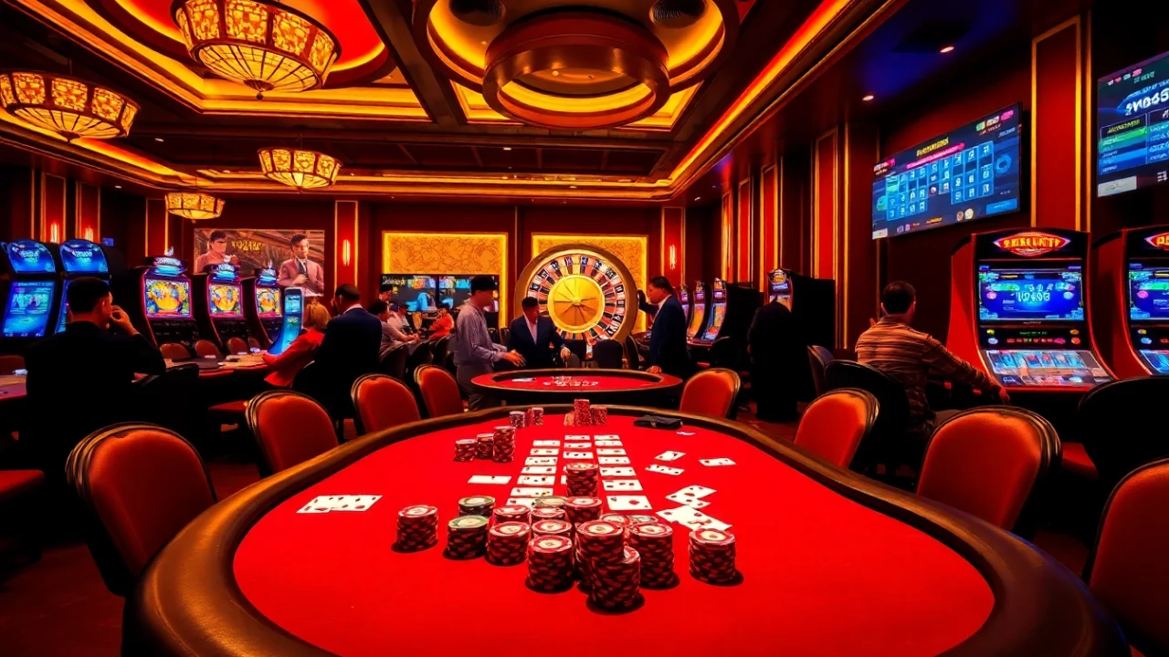 Experience the thrill of casino gaming at https://mb66-th.com/ with vibrant tables, chips, and roulette.