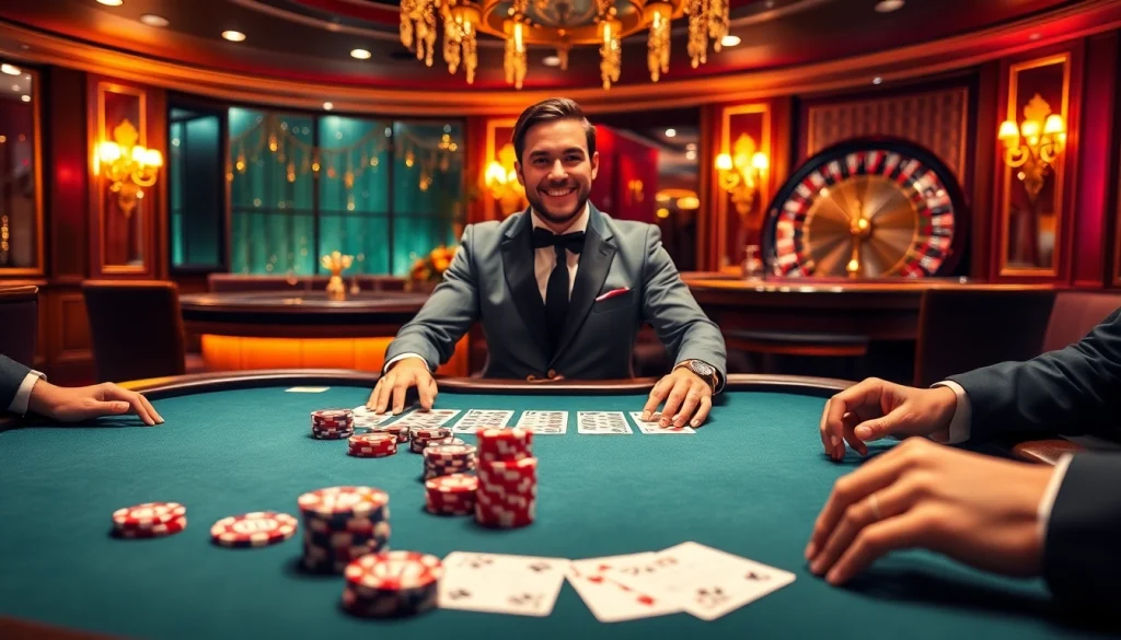 Players enjoying an elegant poker game at the casino, reflecting the experience from xx88.pro.