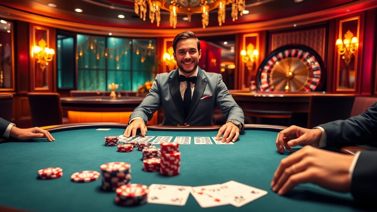 Players enjoying an elegant poker game at the casino, reflecting the experience from xx88.pro.