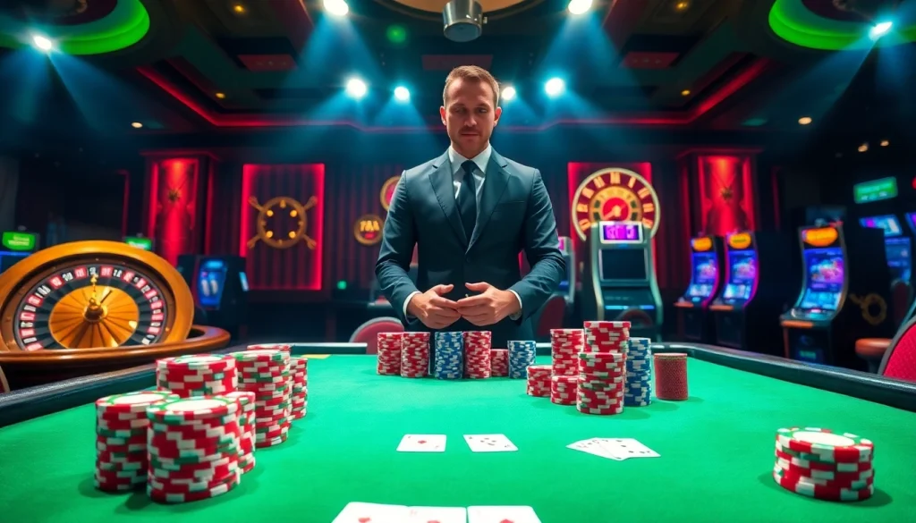 Engage in thrilling gameplay at https://ok365vvip.com/ with vibrant casino visuals and poker chips.