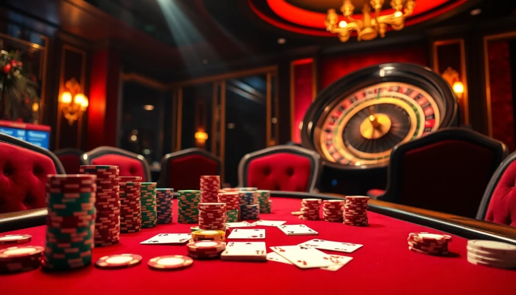 Experience the thrill of S8 poker action with vibrant chips and cards in a luxury casino setting.