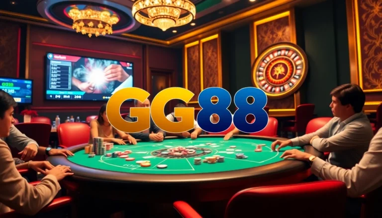 Experience the excitement at GG88 poker table with vibrant chips and live betting interface.