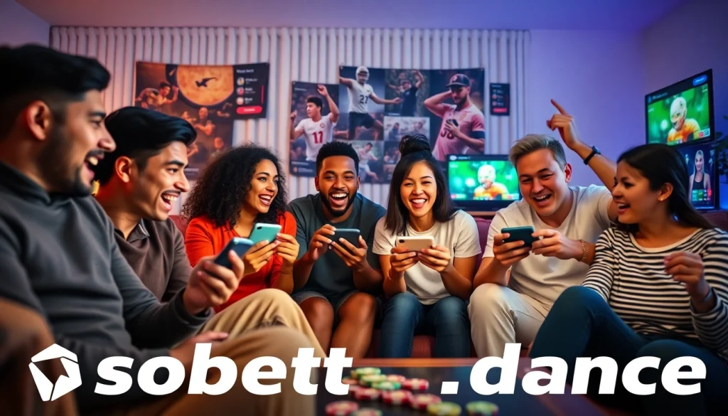 SboBet.dance online gaming session with diverse group enjoying poker and sports betting.