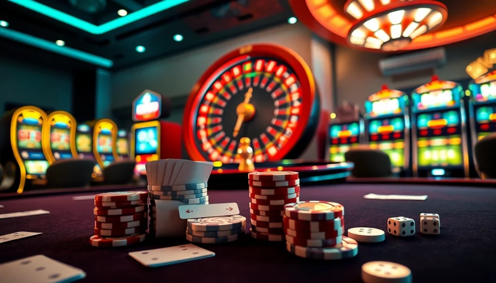 Win big at F168 with thrilling casino visuals, showcasing poker tables and roulette wheels.