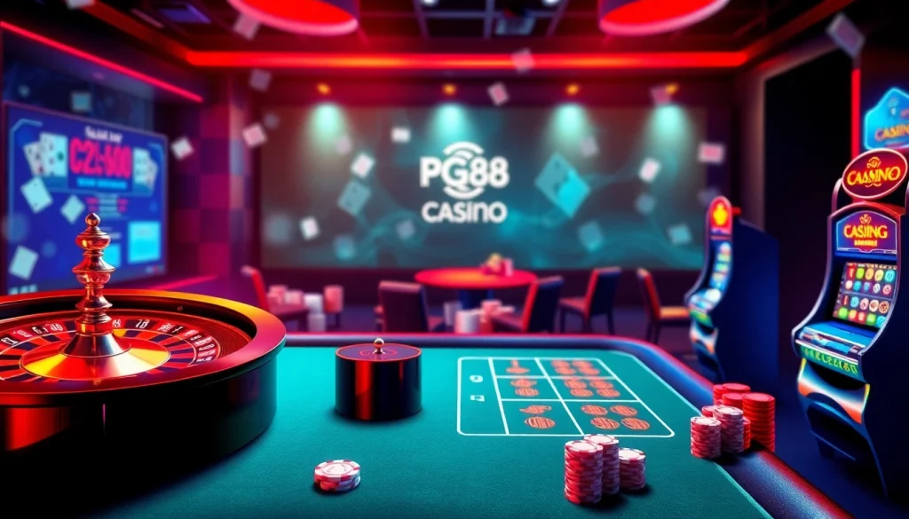 pg88 nhà cái online gambling excitement with vibrant casino elements like roulette and slots