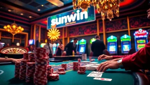 Experience thrilling wins with sunwin at a luxury casino game table, showcasing vibrant gambling action.