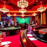 Exciting scene at 888vi.space showcasing vibrant casino tables and eager gamblers.