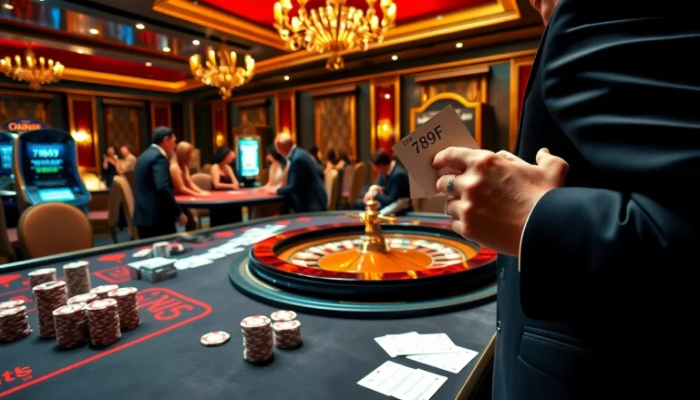 Gambling at 789f casino, vibrant scene with roulette wheel and professional dealer.