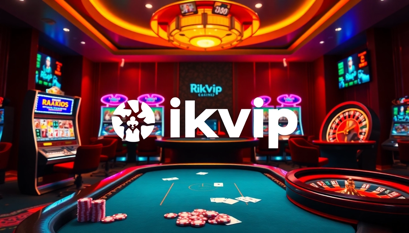 Experience thrilling gameplay at Rikvip with vibrant slot machines and an exciting poker table.