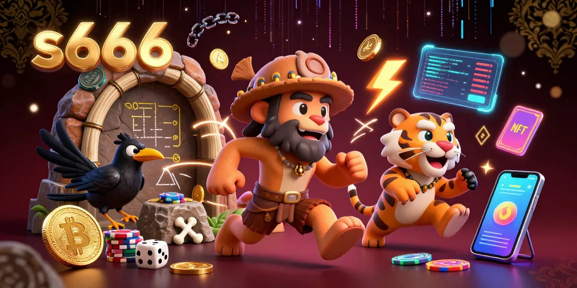 s666 casino features caveman and sabertooth tiger running a prehistoric casino with Bitcoin and Ethereum elements