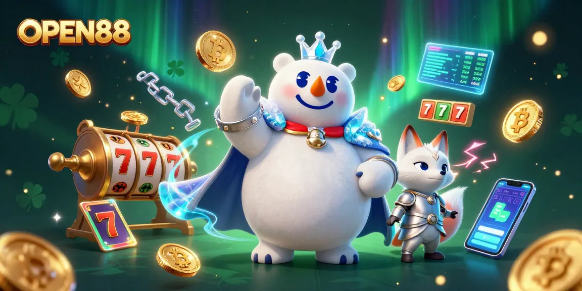 Experience the thrilling atmosphere of OPEN88 casino with dynamic characters and vibrant gambling elements.
