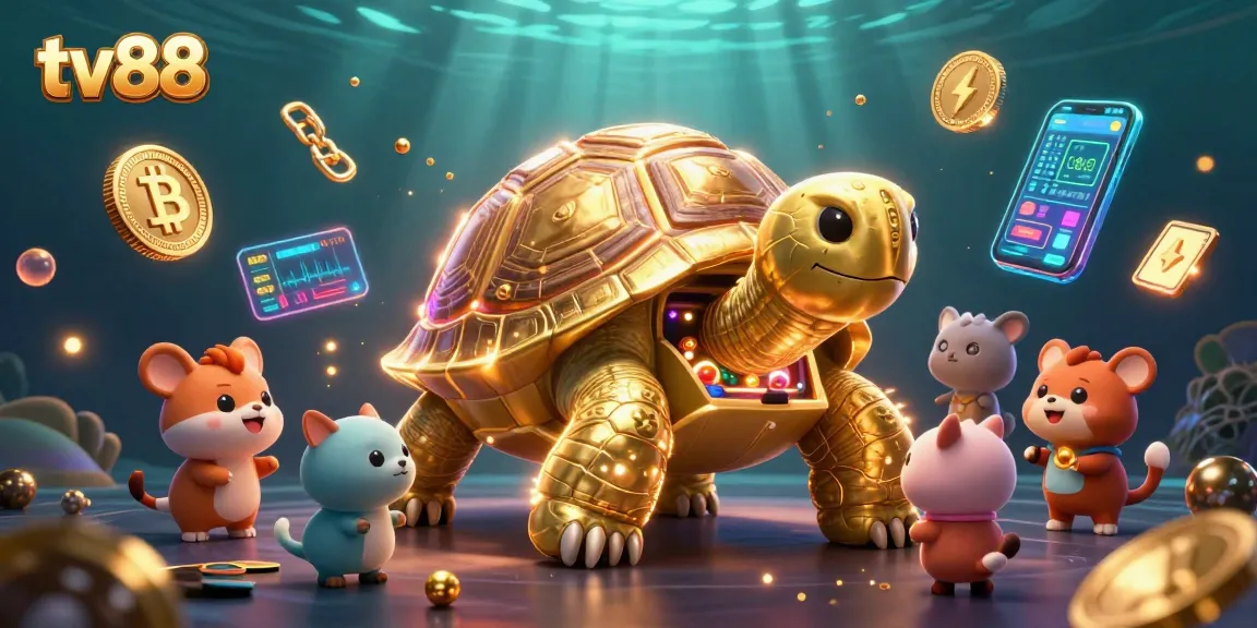 Engage in exciting gaming with tv88's dynamic casino scene featuring a golden tortoise pinball machine.