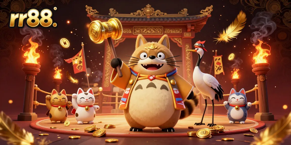 Experience exciting gameplay with rr88. featuring a cheerful tanuki and vibrant gaming elements.